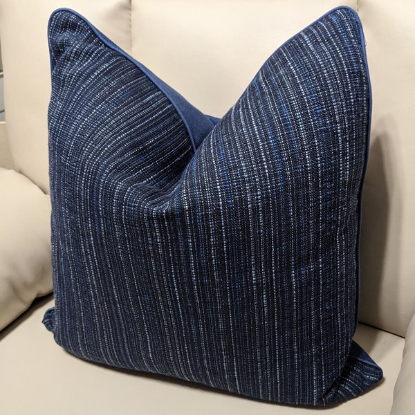 NEW! The perfect Navy woven tweed Pillow cover, Indigo tweed Decorative Pillow, with or without welt piping