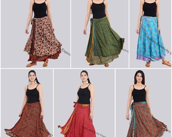5 PC Lot Indian Vintage Silk Skirts Bohemian Women Flamenco Hippie Summer Dress