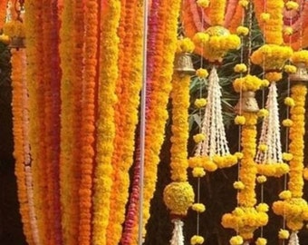 Pack of 10 Artificial Marigold Garlands flower strings wedding mehndi party door hanging 5 feet