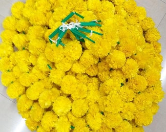 200 Wholesale Artificial Marigold Flower decor Garlands Vine Wedding Indian Event Decoration Yellow Artificial Flowers Strings Mehndi Decor