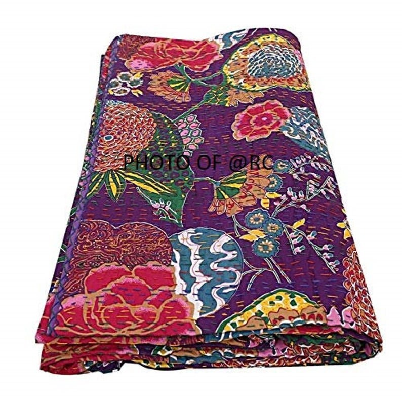 Floral Print Indian Kantha Quilt Bohemian Kantha Quilts Etsy