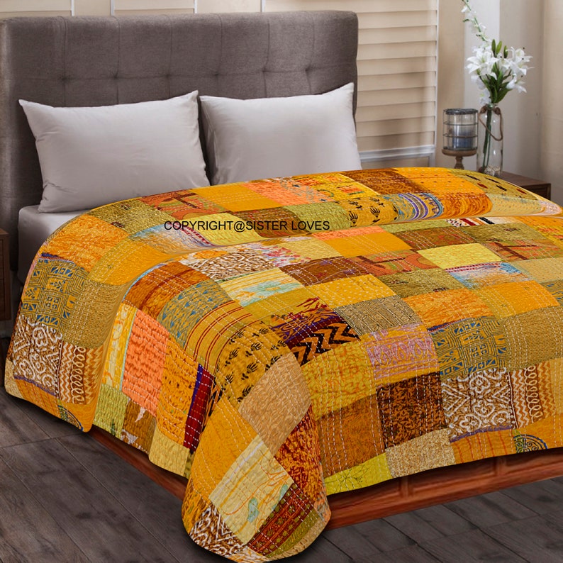 Bohemian Patchwork Quilt Kantha Quilt Handmade Vintage Quilts Etsy