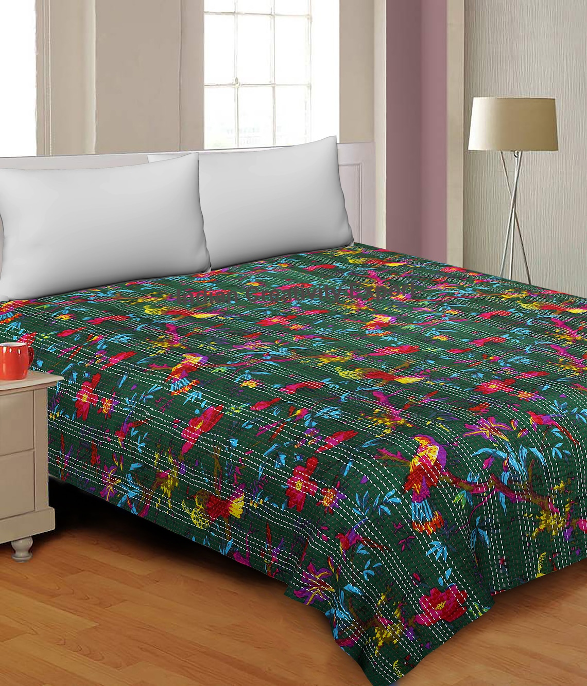 Floral Printed Cotton Quilted Blanket Indian King/Queen Etsy