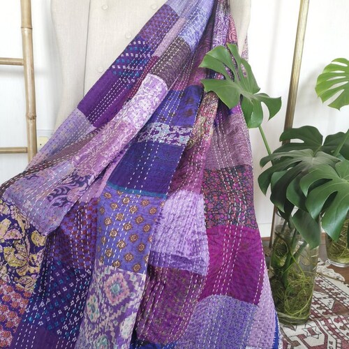 Indian-Handmade-Quilt Vintage Kantha Bedspread-Throw Cotton Blanket Twin Gudari3 
