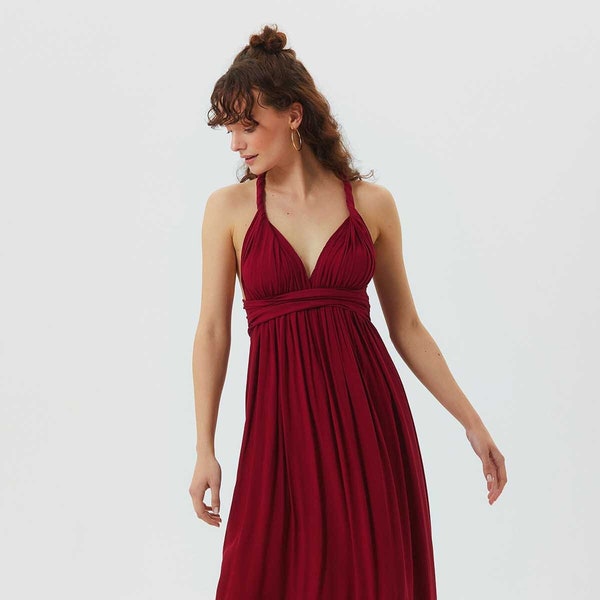 Boho Maxi Sommerkleid, Open Back Rotes Kleid