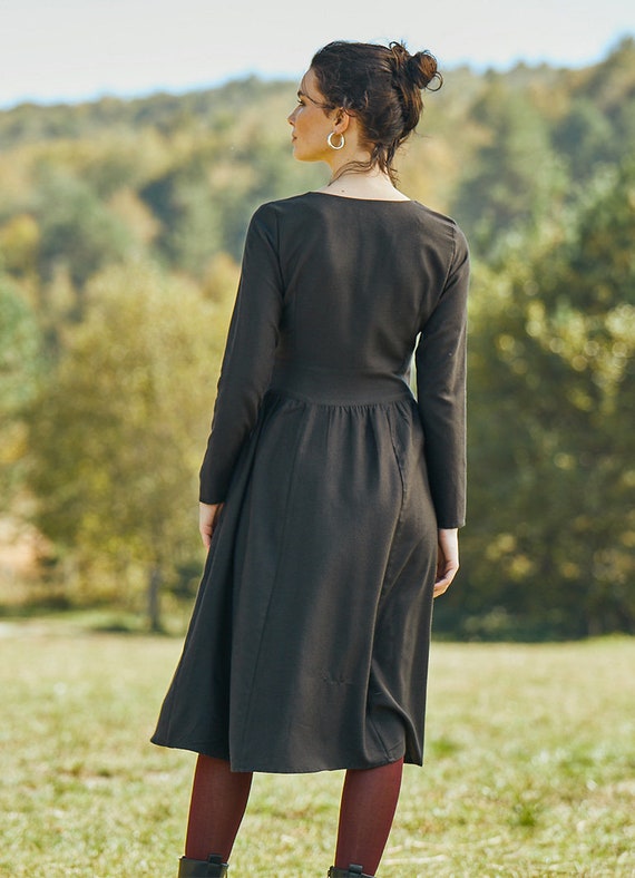 Black Boho Dress Embroidered Peasant 