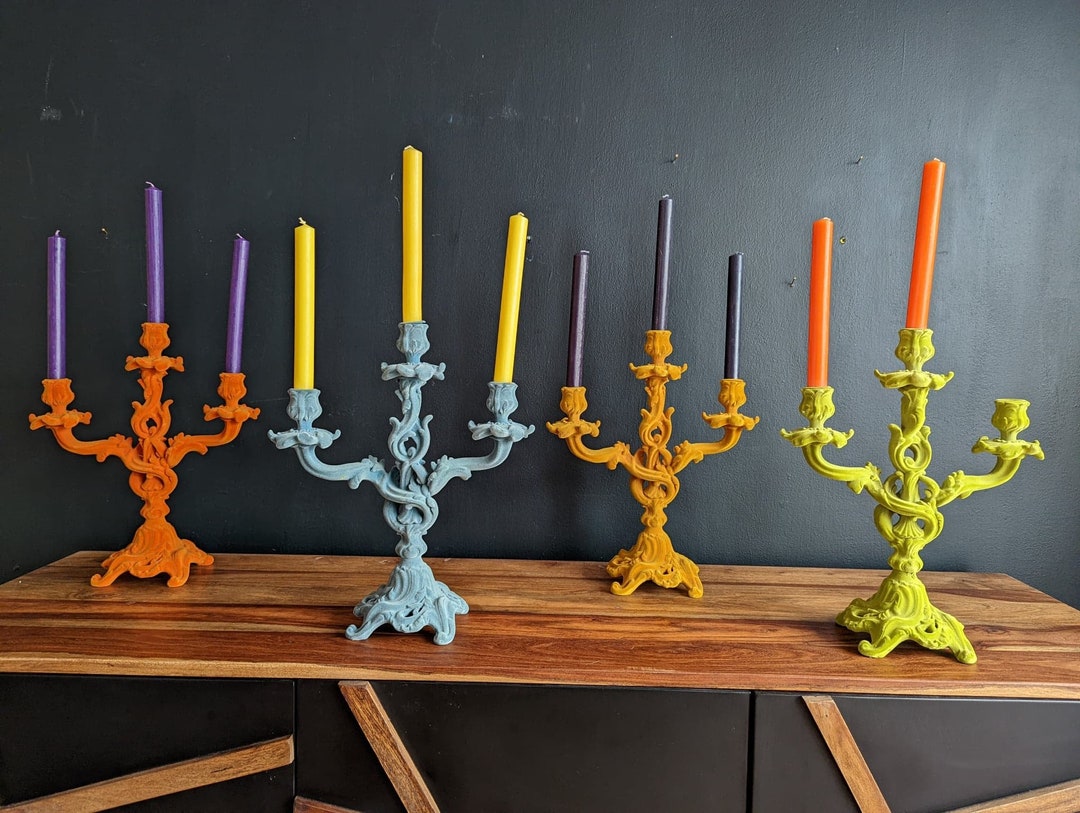 Flocked Candelabra Candle Holders Quirky Decor Etsy UK