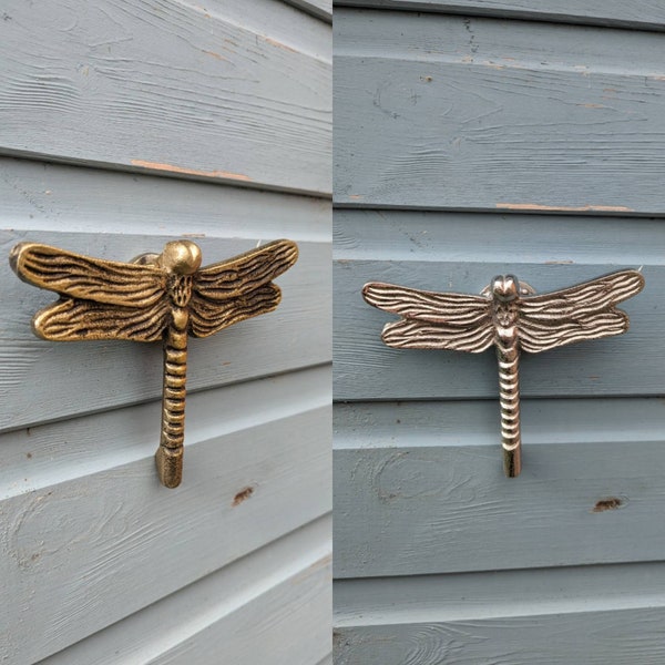 Fabulous Metal Dragonfly Door Knocker | Front Door Decor | Raw Nickel or Antiqued Gold | With Fixtures