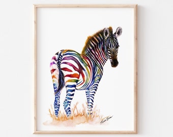 Rainbow Zebra, nursery, art, animal, print