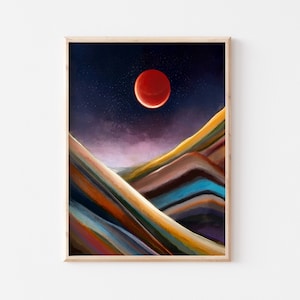 Blood Eclipse II, full moon, supermoon, painted hills, moon art print, flower moon, blood moon