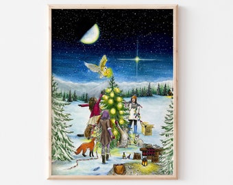 Solstice Celebrations, yule, winter solstice, winter festivities, solstice art, winter art print