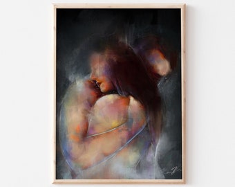 Love is the Whole Thing Art Print: Abstract Hugging Soulmates
