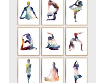 Watercolor Yoga Pose Art Prints: Mix & Match Wall Decor