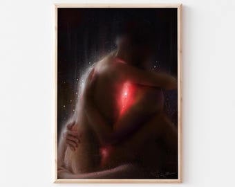 Lovers Hug Art Print: Twin Flame Soulmate Gift