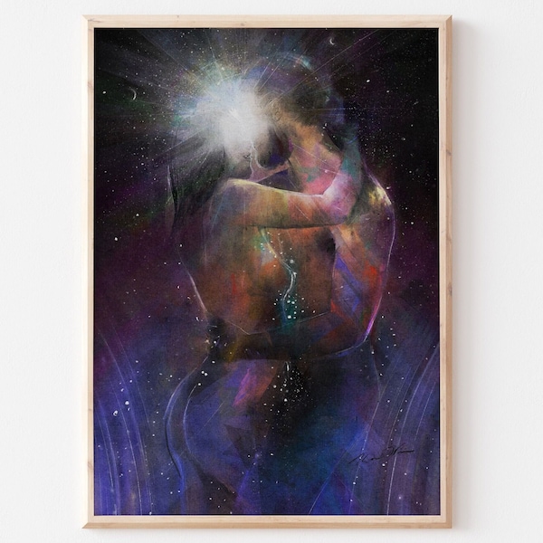 Portals, lovers art, twin flame, astral travel art, embrace, kiss, hug, soulmates, soulmate, art prints, kendra hirons art, purple
