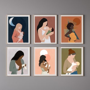 Mom, Baby & Lactation Collection, 6 pieces, trio, lactation art, midwife, doula, ibclc, women's healthcare, obgyn, pregnancy art , birth