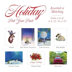 Holiday Pick Your Pack, winter, reindeer, fox, northern lights, snow, holiday, greeting cards, holiday cards, Christmas