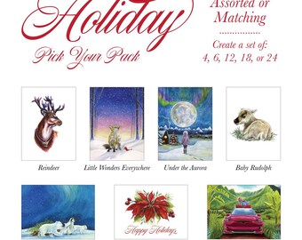 Holiday Pick Your Pack, winter, reindeer, fox, northern lights, snow, holiday, greeting cards, holiday cards, Christmas