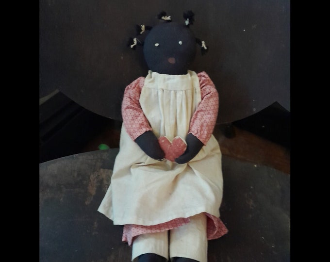 Vintage Black Rag Doll With Heart Etsy