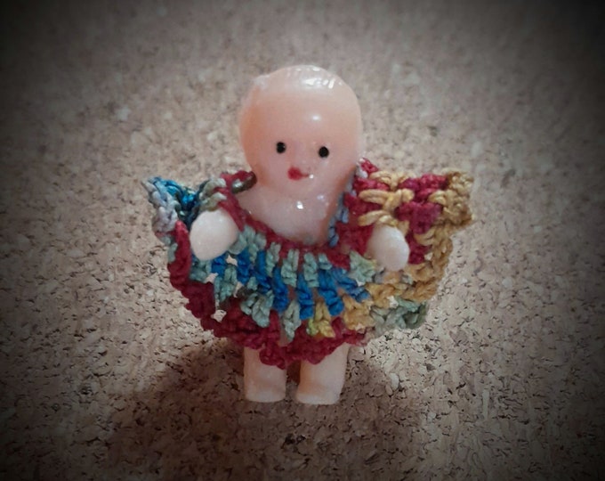 Iconic Vintage Celluloid Micro Mini Baby Doll in Crocheted Dress (1950s ...