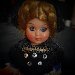 Pretty Vintage Celluloid Souvenir Dollhouse Doll (1950s)