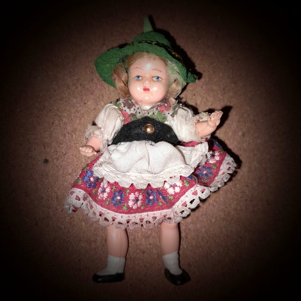 Cute Vintage Traditional Celluloid Souvenir Doll (1950s)