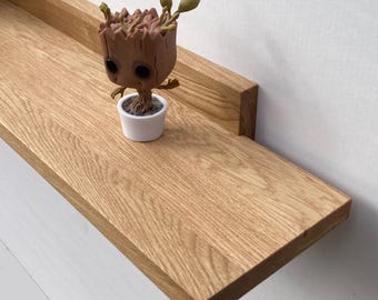 Massief eikenhouten zwevende wandplank | Minimalistische houten zwevende plank | Eikenhouten wandplank voor boeken en decoratie | Wandplank