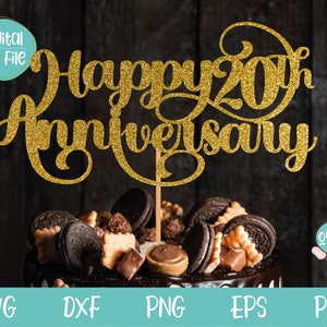 Feliz 20º aniversário Bolo Topper SVG, arquivo svg de 20º aniversário para Cricut, Bolo Topper svg, Casamento 20º aniversário Bolo Topper svg