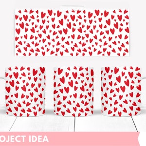 Valentine Mug full Wrap Sublimation design with hearts, svg for cricut mug press