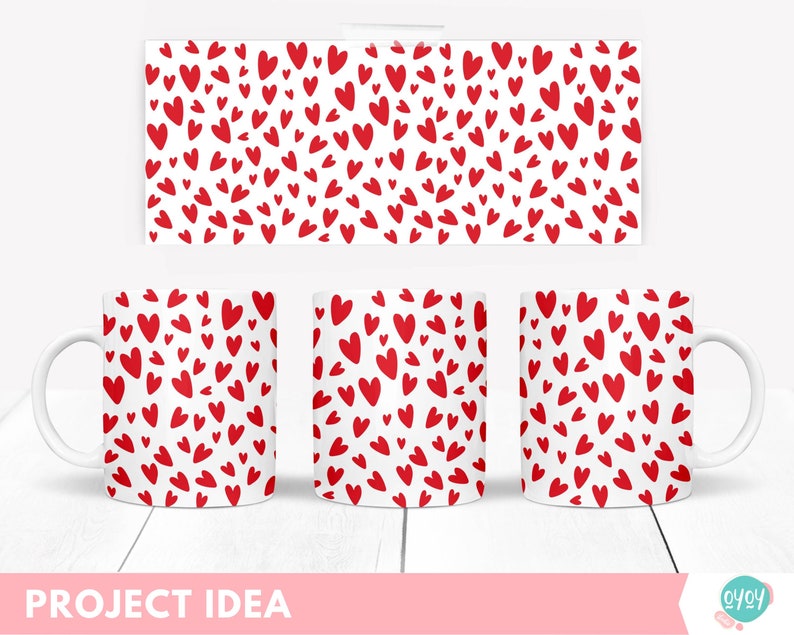 Valentine Mug full Wrap Sublimation design with hearts, svg for cricut mug press