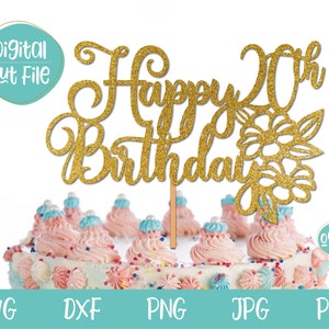 SVG de 20 anos, Topper de bolo de feliz 20 anos svg, SVG de feliz 20 anos, Decorações de 20 anos SVG, Topper de bolo svg, 20 anos svg