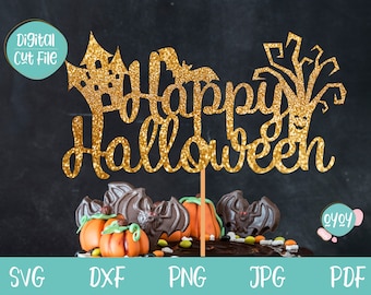 Felice Halloween SVG, topper per torta di Halloween SVG, Halloween in formato SVG per Cricut, Silhouettee, camicia di Halloween in formato SVG