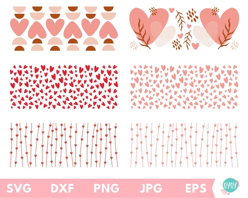 Valentine Mug full Wrap Sublimation design with hearts, svg for cricut mug press