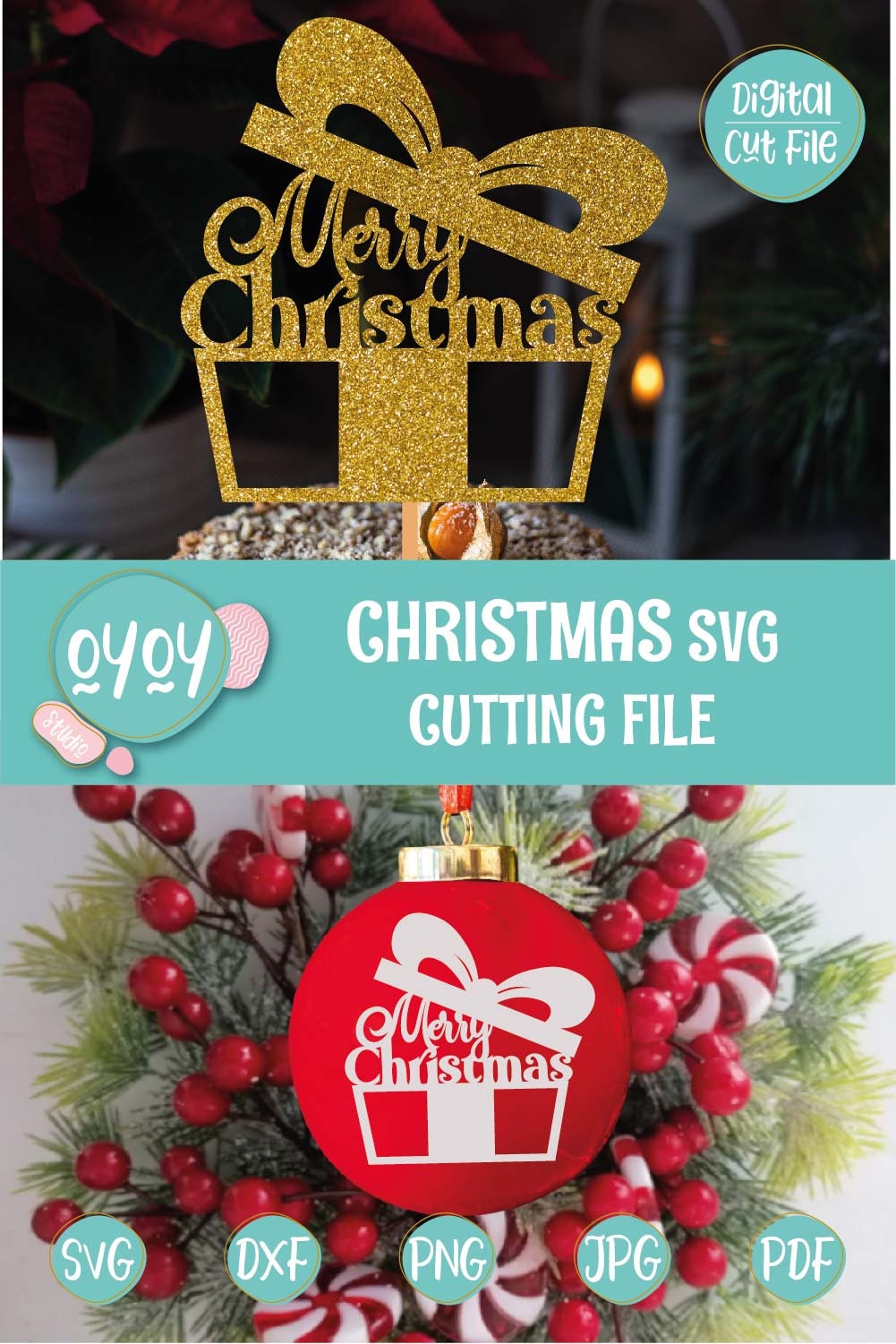 Merry Christmas Cake Topper SVG With Gift Christmas Gift Svg | Etsy