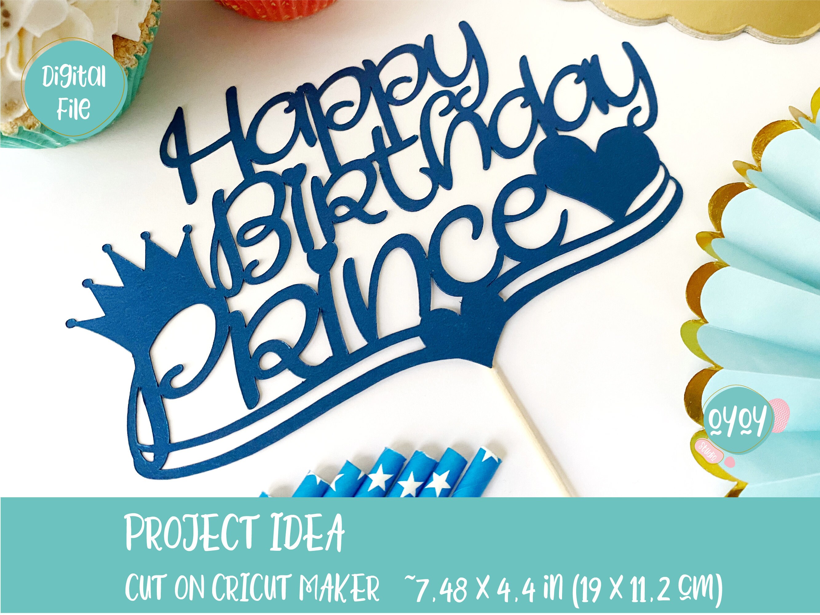 Download Happy Birthday Prince Cake Topper SVG with Crown Prince | Etsy