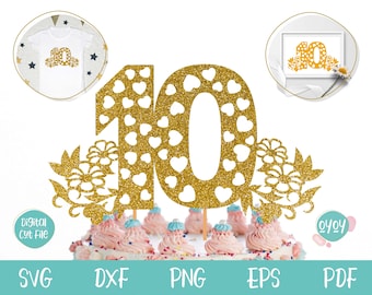 10th Birthday Cake Topper SVG, Girl 10th Birthday SVG, 10th Birthday Shirt SVG, Ten Birthday svg, 10 year old svg, Happy 10th Birthday svg