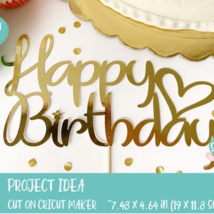 Op de afbeelding: Gouden glitter Happy Birthday taarttopper met een hart en een ster. De topper is 19 cm bij 11,8 cm.