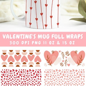 Valentine Mug full Wrap Sublimation design with hearts, svg for cricut mug press