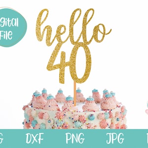 Hello 40 Cake Topper svg, Hello Forty svg, drehen 40 svg, Geburtstag Cake Topper svg, 40. Geburtstag Idee, Hello 40 svg, 40 Geburtstag Dekor
