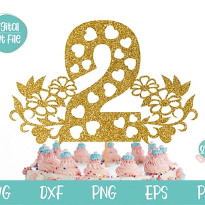 2e verjaardag SVG met bloemen, taart topper SVG, meisje 2e verjaardag SVG, 2e verjaardagsfeestje SVG, twee SVG, 2e verjaardagsnummer voor bodysuit