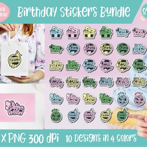 40 Printable Birthday Stickers Bundle, Digital Stickers, Cricut Stickers for print and cut, Gift Sticker, Birthday Clipart, planner stickers