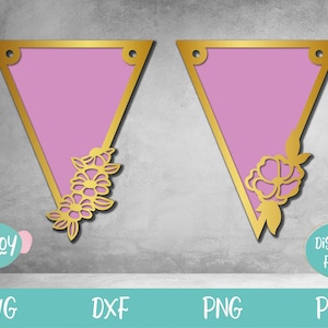 Floral Banner SVG, Bunting Banner SVG, Banner de aniversário svg para menina, Banner Pennant svg, Bunting Flag svg, Modelo de banner, Bunting clipart