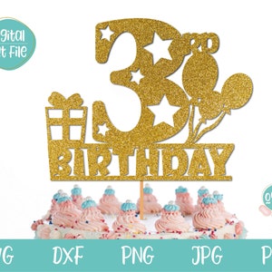 3e anniversaire Cake Topper SVG, 3e anniversaire SVG, troisième anniversaire SVG, garçon 3e anniversaire svg, fille 3e anniversaire svg, svg anniversaire, anniversaire enfants