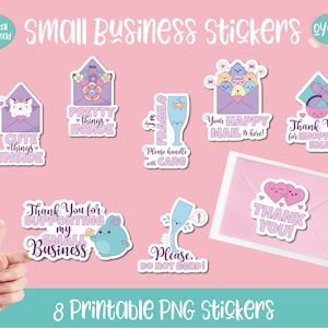 Digital stickers for Small Business, Printable Small Business Stickers in Kawaii Style, Cute Thank you stickers PNG, Fragile Stickers PNG