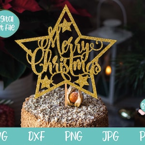 Frohe Weihnachten Cake Topper SVG mit Stern, Weihnachten svg-Datei für Cricut, Weihnachtsgeschenk svg,, Urlaub SVG, Frohe Weihnachten svg, Xmas svg
