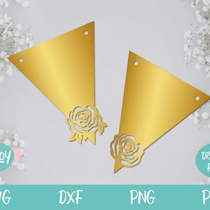 Bunting Banner SVG, Birthday Banner svg for Girl, Floral Banner SVG, Banner Pennant svg, Bunting Flag svg, Banner Template, Birthday SVG