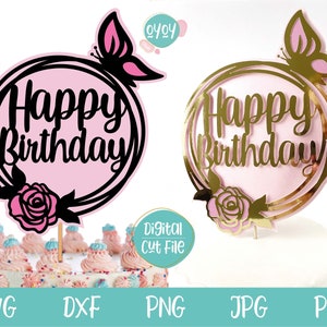 Topper de bolo de aniversário em camadas SVG, Topper de bolo de feliz aniversário SVG, SVG em camadas, SVG de aniversário, Topper de bolo de aniversário 3D svg, papel em camadas svg