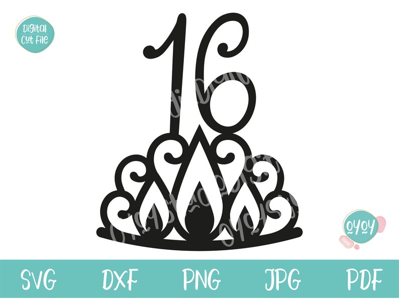 Download 16th Birthday Cake Topper svg with Crown Sweet 16 Birthday ...