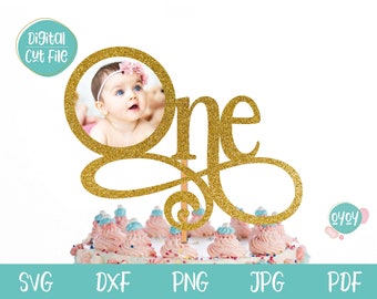 First Birthday Cake Topper SVG with Photo Frame, 1st Birthday Cake Topper SVG, One Cake Topper SVG, Birthday svg, Photo One Cake Topper svg