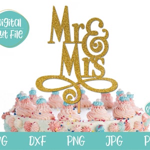 Mr & Mrs SVG, Wedding Cake Topper SVG, Mr and Mrs SVG, Cake Topper svg, Wedding svg, arquivos svg de decoração de casamento para Cricut, Silhouette